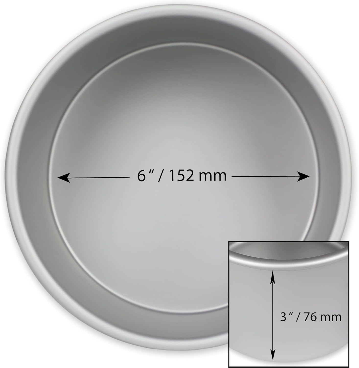 PME 6-Inch Round Anodized Aluminum Professional Seamless Cake Baking Pan
