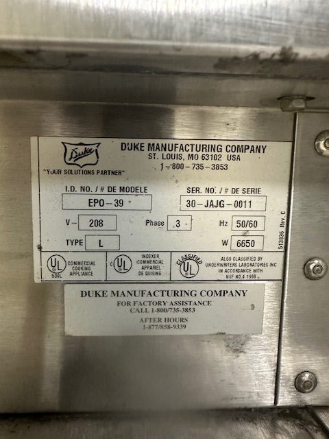 Duke EPO-39 Commercial 3-Phase Electric Proofer and Baking Oven